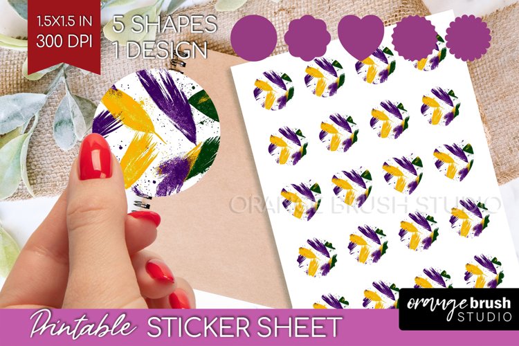 Mardi Gras Round Sticker - Carnival Printable Sticker Sheet