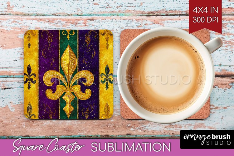Mardi Gras Square Coaster - Carnival Coaster PNG Sublimation