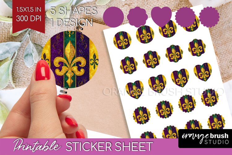 Mardi Gras Round Sticker - Carnival Printable Sticker Sheet