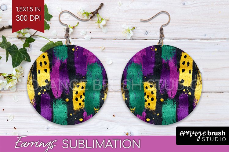 Mardi Gras Round Earrings - Carnival PNG Sublimation