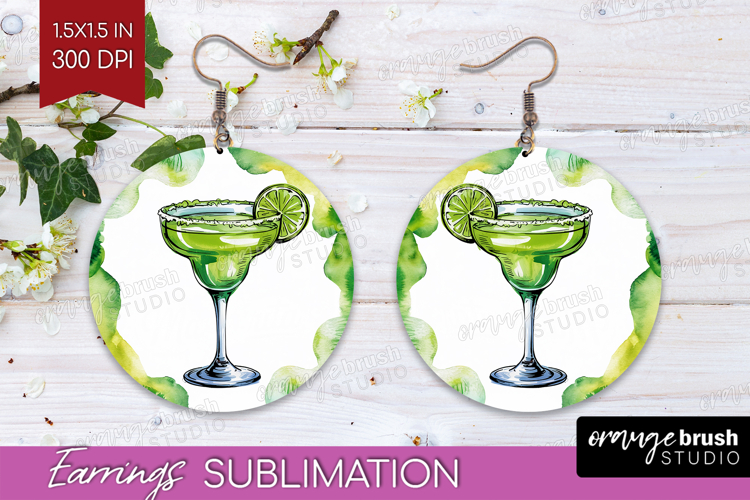 Margarita Cocktail Round Earrings Summer Drink PNG example image 1