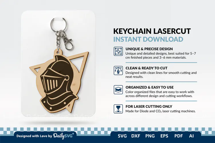 Medieval Helmet Geometric Keychain SVG | Knight Design