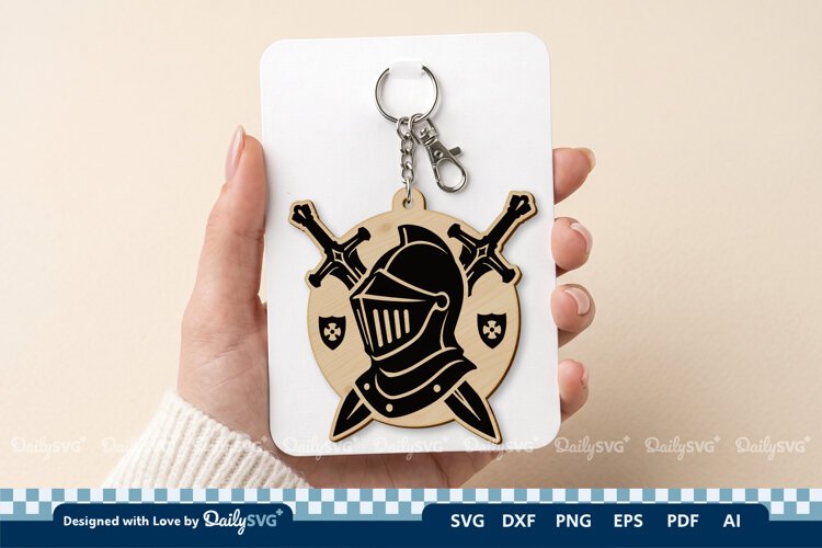 Medieval Sword and Helmet Keychain SVG example image 1