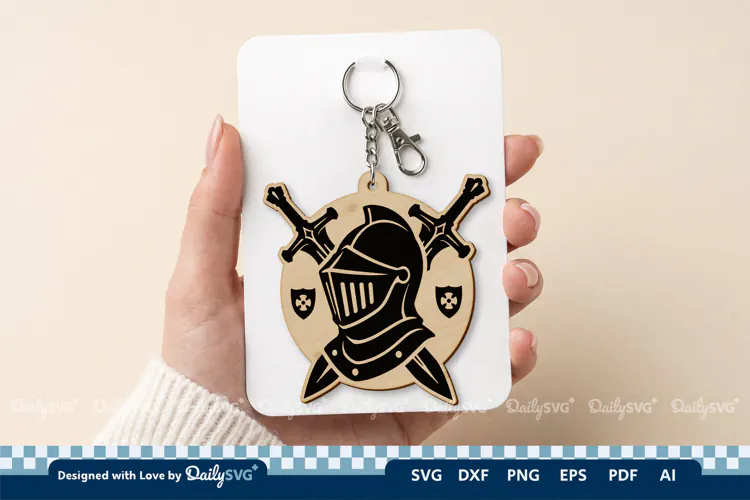 Medieval Sword and Helmet Keychain SVG