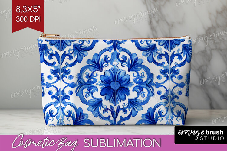 Mediterranean Cosmetic Bag - Italian Tile Makeup Bag PNG example image 1