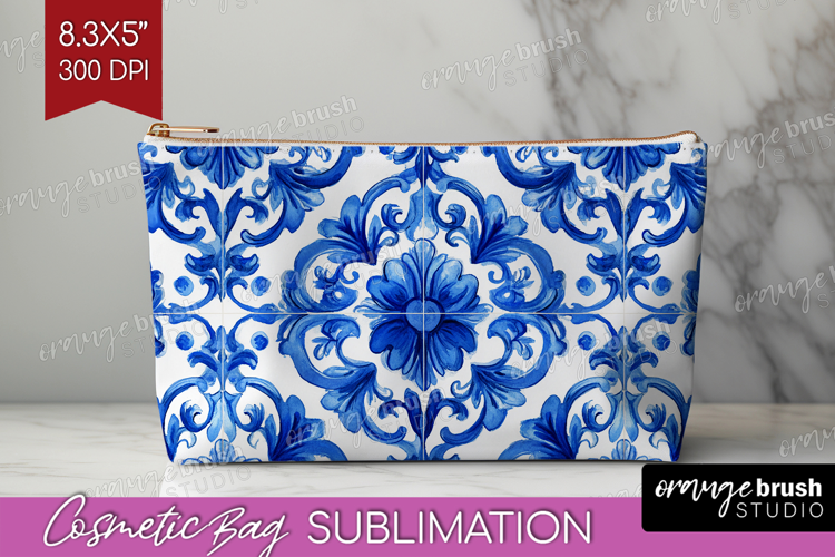 Mediterranean Cosmetic Bag - Italian Tile Makeup Bag PNG