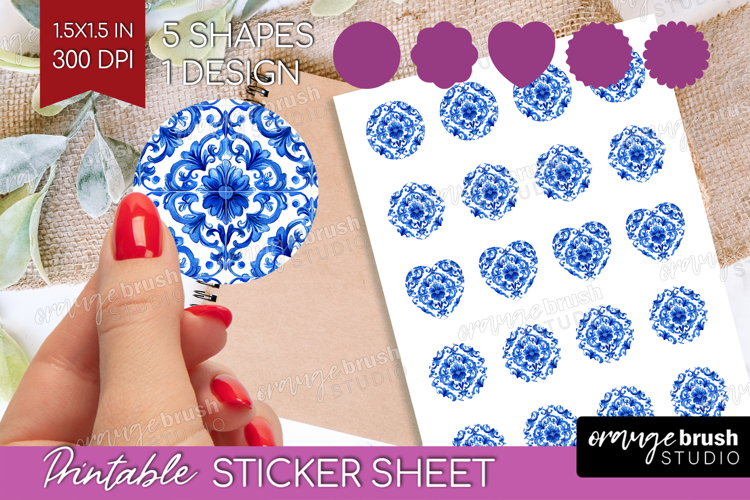 Mediterranean Round Sticker - Italian Tile Printable Sticker