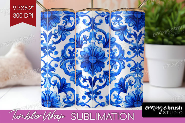 Mediterranean Tumbler Wrap - Italian Tile Tumbler PNG