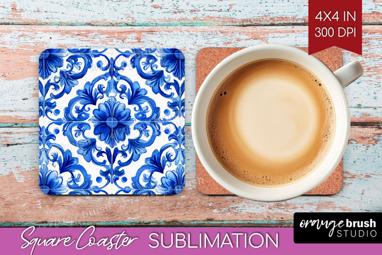 Mediterranean Square Coaster - Italian Tile Coaster PNG