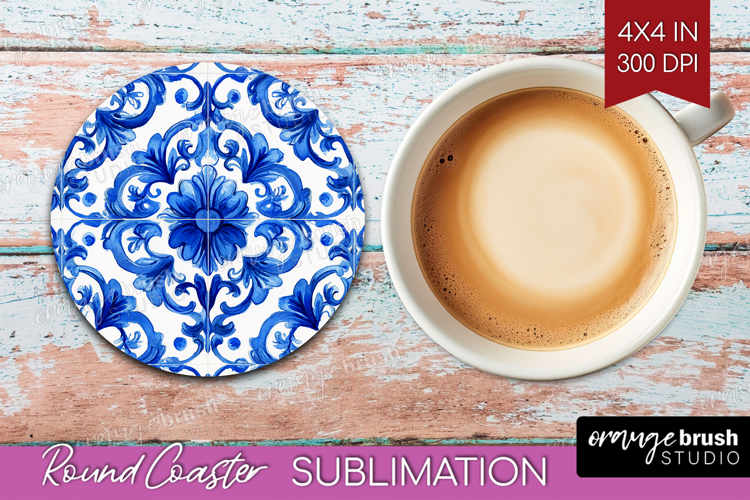 Mediterranean Round Coaster - Italian Tile Coaster PNG