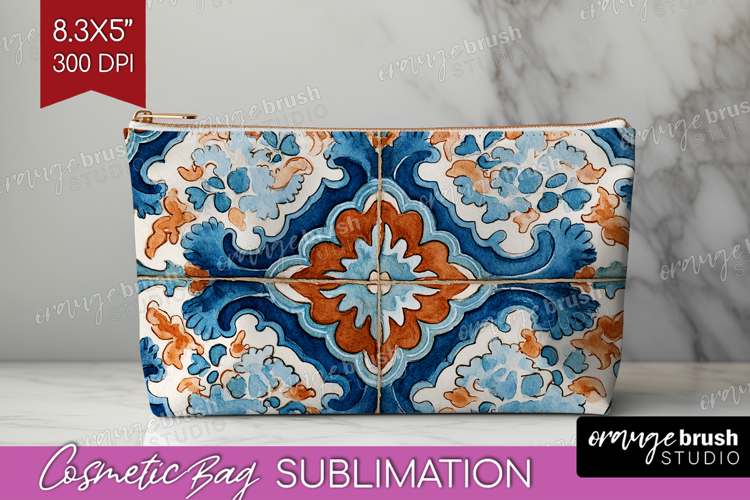 Mediterranean Cosmetic Bag - Italian Tile Makeup Bag PNG