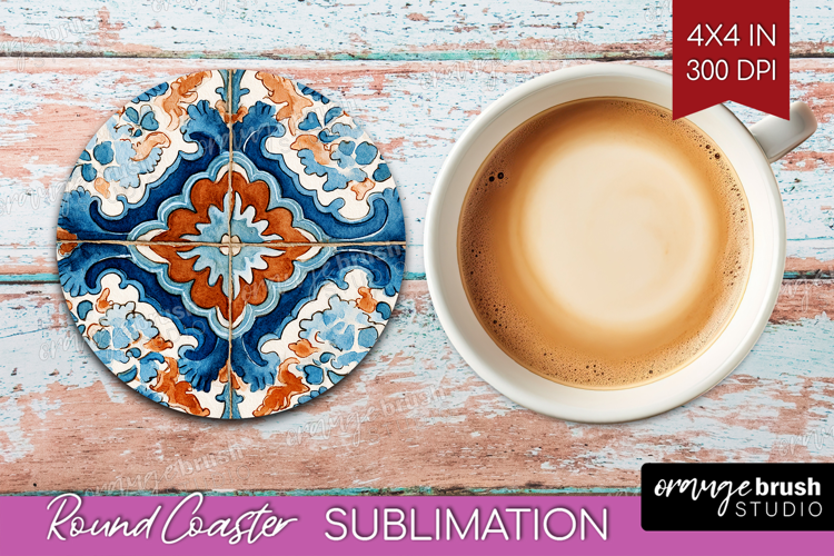 Mediterranean Round Coaster - Italian Tile Coaster PNG