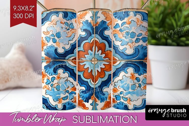 Mediterranean Tumbler Wrap - Italian Tile Tumbler PNG