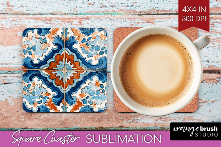 Mediterranean Square Coaster - Italian Tile Coaster PNG