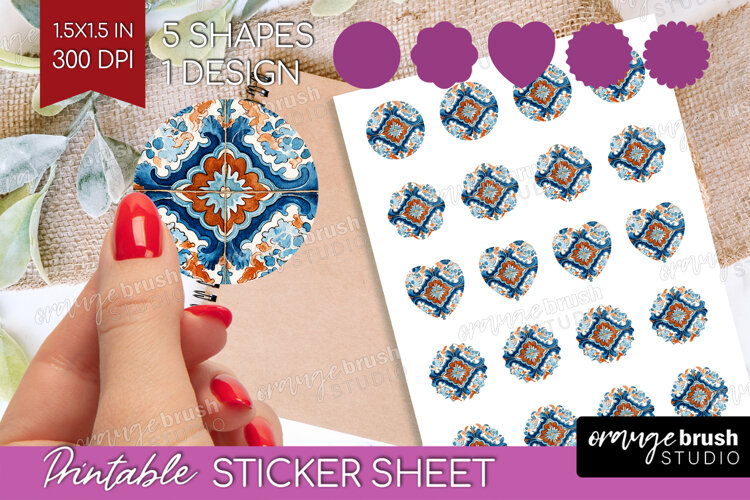 Mediterranean Round Sticker - Italian Tile Printable Sticker example image 1