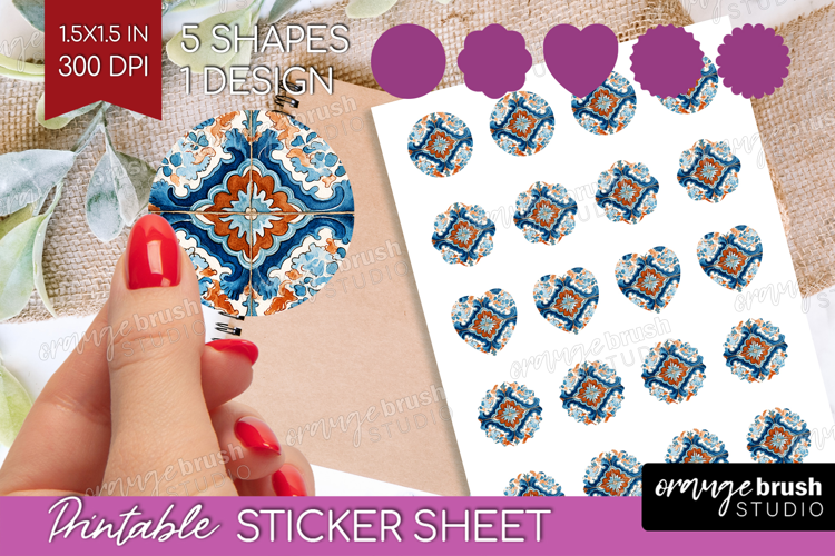 Mediterranean Round Sticker - Italian Tile Printable Sticker