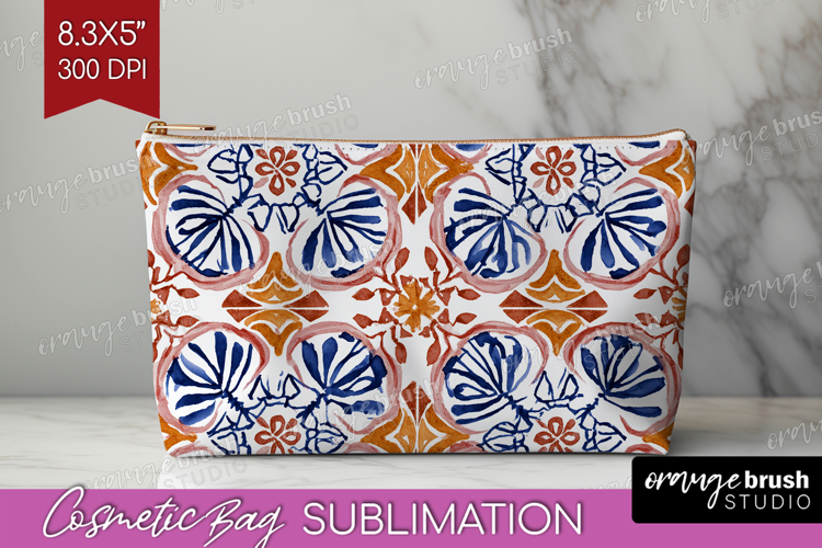 Mediterranean Cosmetic Bag - Italian Tile Makeup Bag PNG
