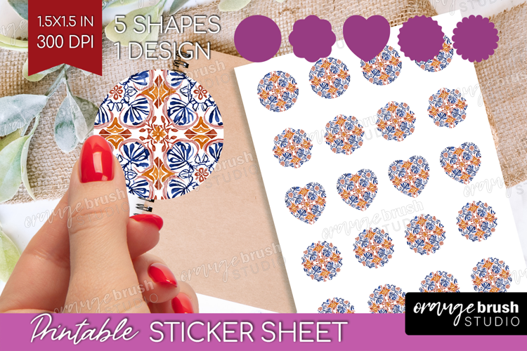 Mediterranean Round Sticker - Italian Tile Printable Sticker