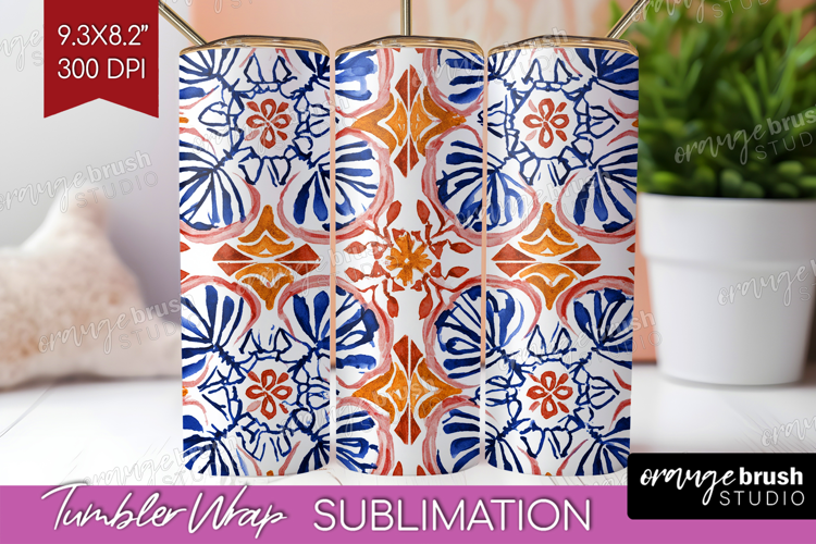 Mediterranean Tumbler Wrap - Italian Tile Tumbler PNG