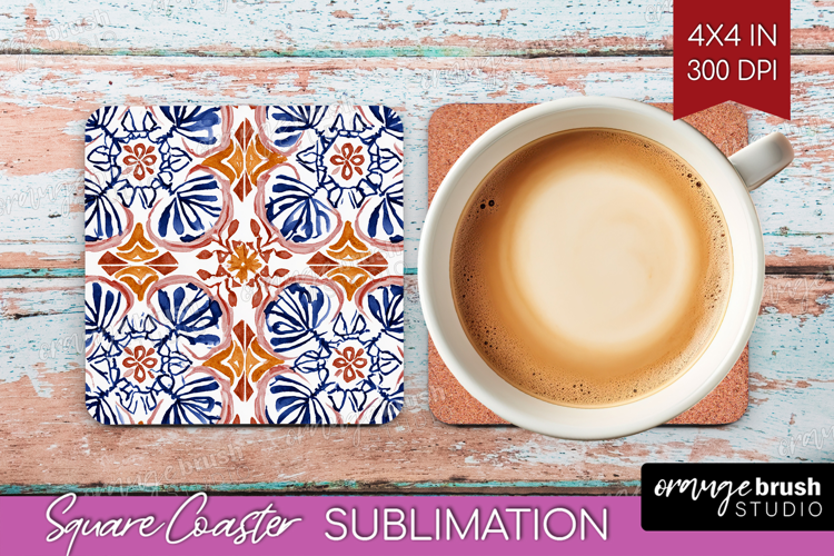 Mediterranean Square Coaster - Italian Tile Coaster PNG