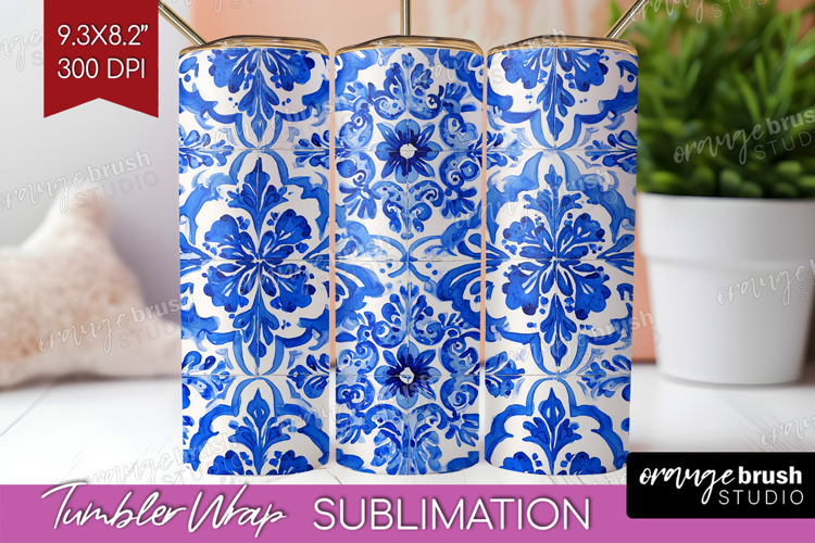 Mediterranean Tumbler Wrap - Italian Tile Tumbler PNG