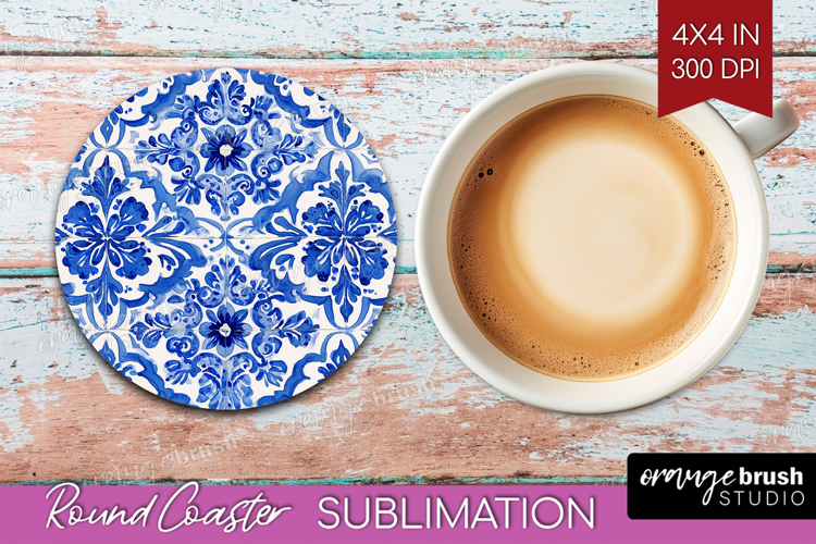 Mediterranean Round Coaster - Italian Tile Coaster PNG