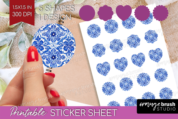Mediterranean Round Sticker - Italian Tile Printable Sticker