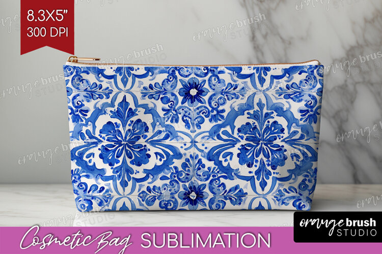 Mediterranean Cosmetic Bag - Italian Tile Makeup Bag PNG example image 1