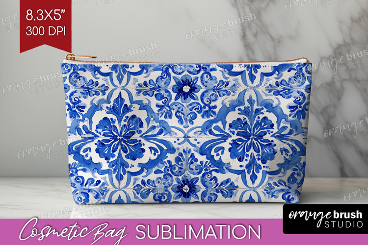 Mediterranean Cosmetic Bag - Italian Tile Makeup Bag PNG