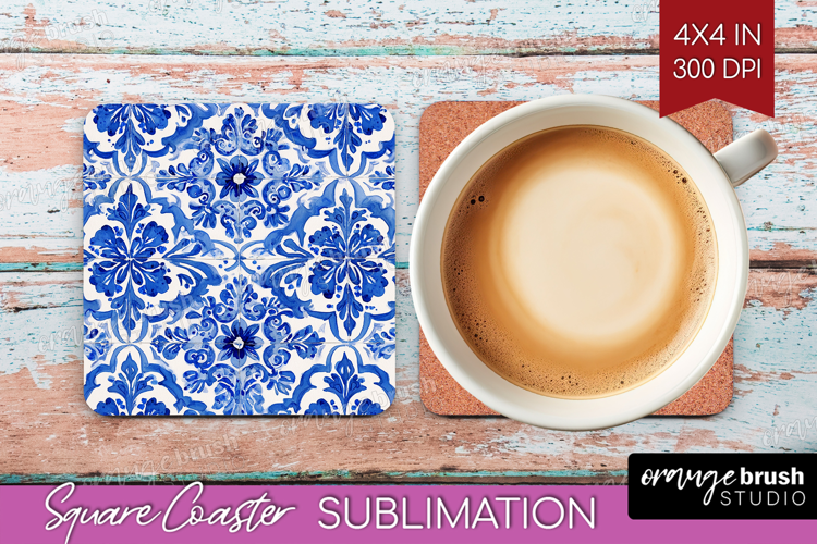 Mediterranean Square Coaster - Italian Tile Coaster PNG