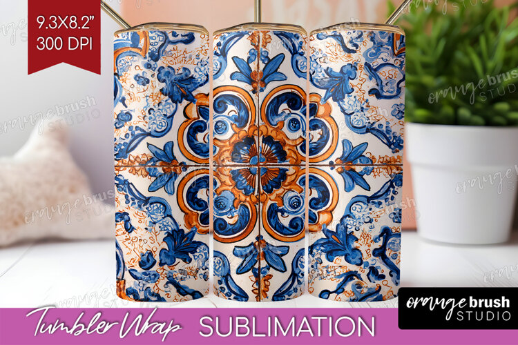 Mediterranean Tumbler Wrap - Italian Tile Tumbler PNG example image 1