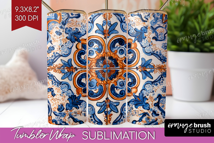 Mediterranean Tumbler Wrap - Italian Tile Tumbler PNG