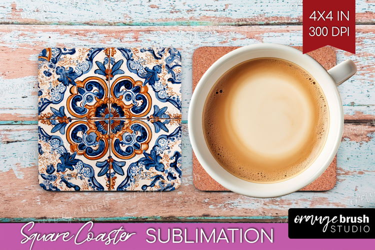 Mediterranean Square Coaster - Italian Tile Coaster PNG