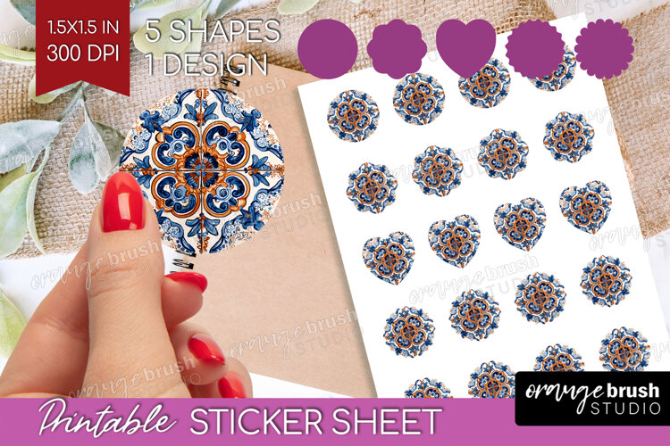 Mediterranean Round Sticker - Italian Tile Printable Sticker example image 1