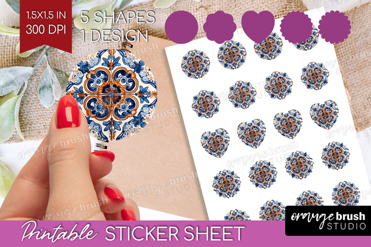 Mediterranean Round Sticker - Italian Tile Printable Sticker