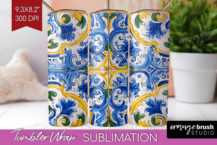 Mediterranean Tumbler Wrap - Italian Tile Tumbler PNG
