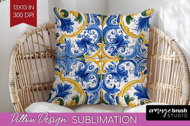Mediterranean Pillow Sublimation - Italian Tile Pillow Cover example image 1
