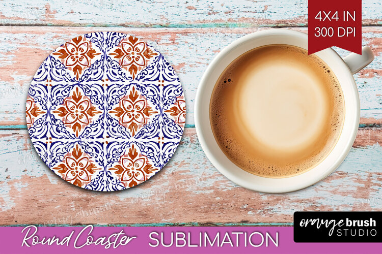 Mediterranean Round Coaster - Italian Tile Coaster PNG example image 1