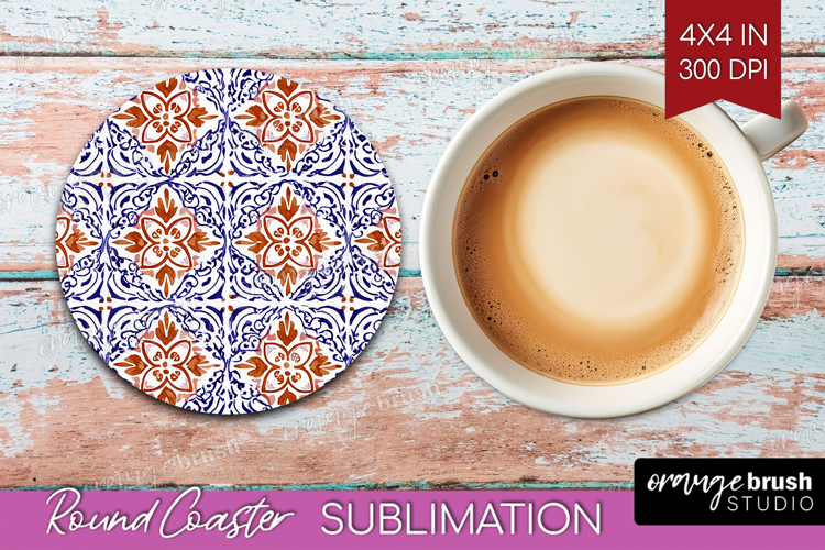 Mediterranean Round Coaster - Italian Tile Coaster PNG