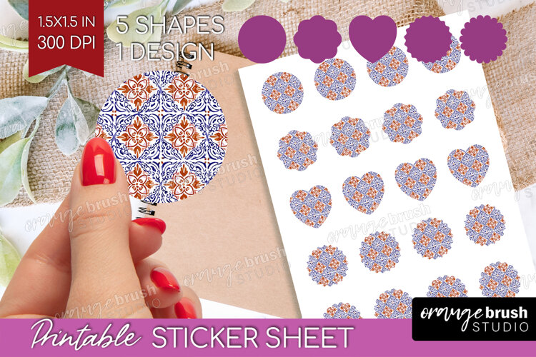 Mediterranean Round Sticker - Italian Tile Printable Sticker example image 1