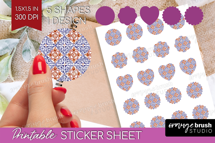 Mediterranean Round Sticker - Italian Tile Printable Sticker