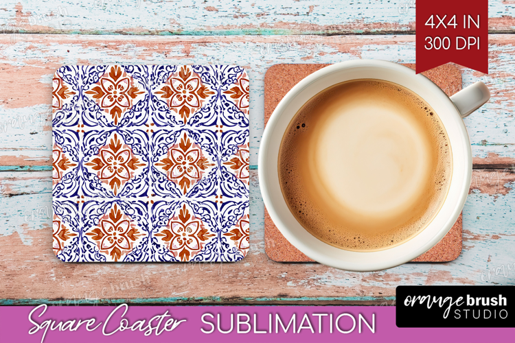 Mediterranean Square Coaster - Italian Tile Coaster PNG