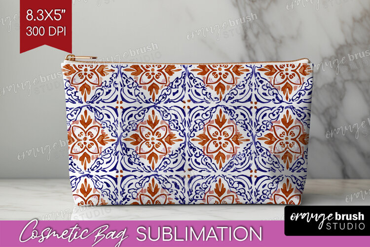 Mediterranean Cosmetic Bag - Italian Tile Makeup Bag PNG example image 1