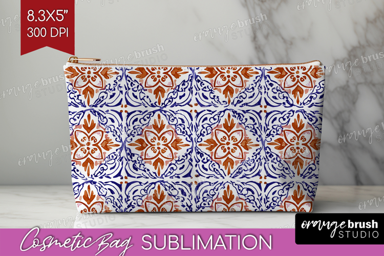 Mediterranean Cosmetic Bag - Italian Tile Makeup Bag PNG