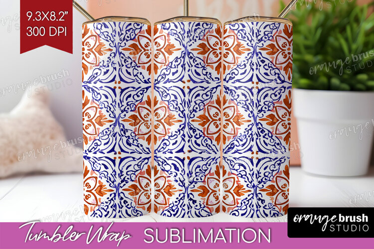 Mediterranean Tumbler Wrap - Italian Tile Tumbler PNG example image 1