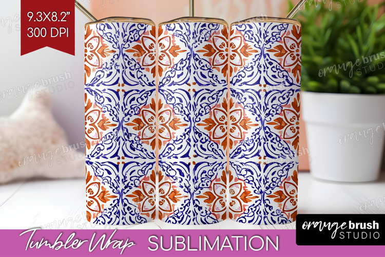 Mediterranean Tumbler Wrap - Italian Tile Tumbler PNG