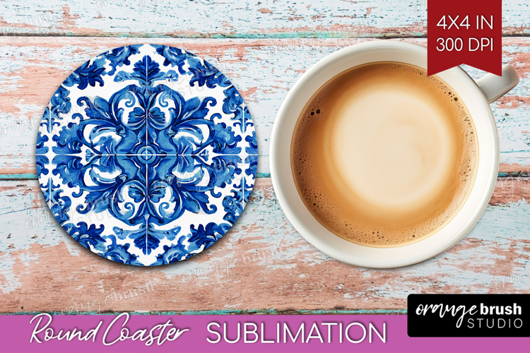 Mediterranean Round Coaster - Italian Tile Coaster PNG