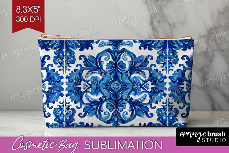 Mediterranean Cosmetic Bag - Italian Tile Makeup Bag PNG example image 1