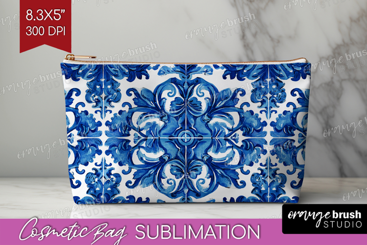 Mediterranean Cosmetic Bag - Italian Tile Makeup Bag PNG