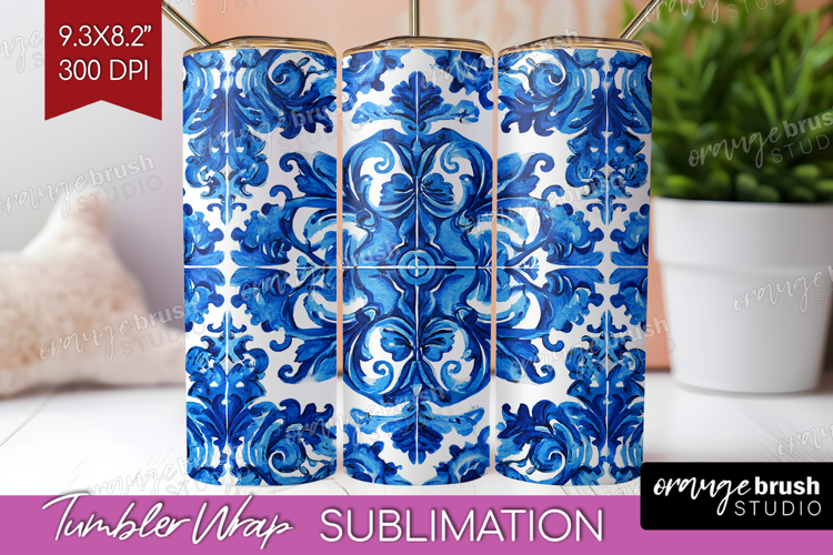 Mediterranean Tumbler Wrap - Italian Tile Tumbler PNG